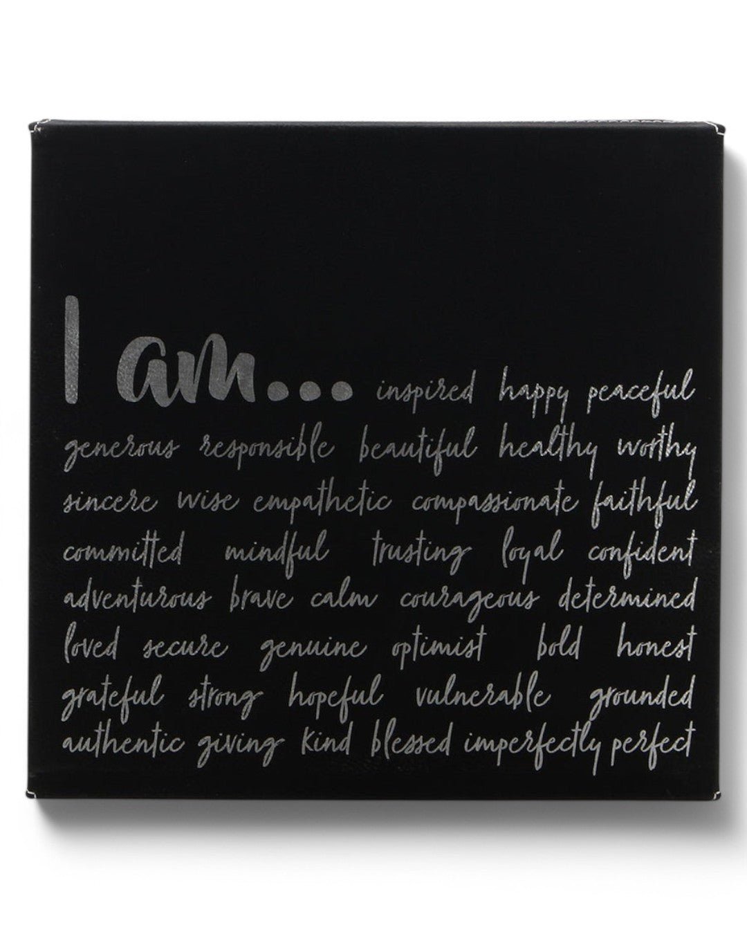 I am Affirmation Leatherette Black and Silver Inspirational Wall Hanging、mySite、topwebapps