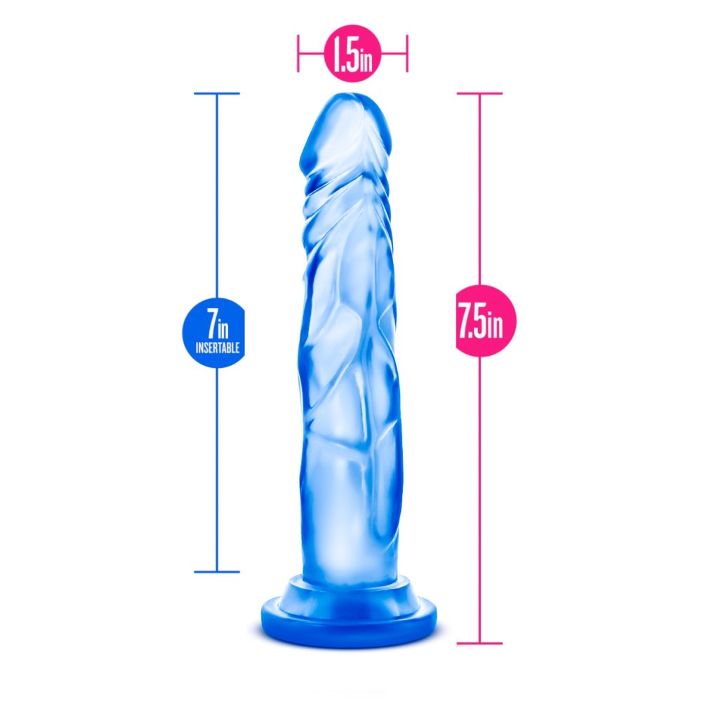 B Yours By Blush® | Sweet N' Hard 5 Realistic Blue 7.5-Inch Long Dildo With Suction Cup Base、mySite、bottomscart