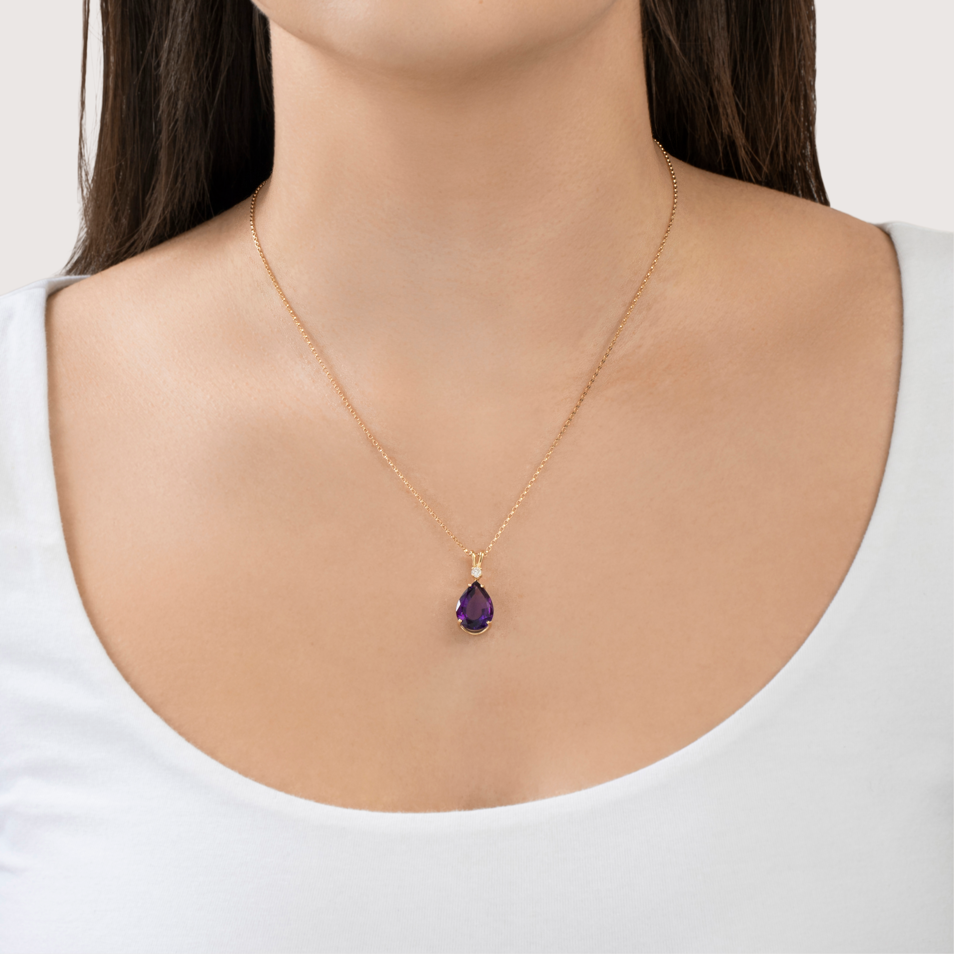 Vintage 14k Yellow Gold 3.8ct Amethyst Diamond Large Teardrop Pendant、mySite、hinf8tx79