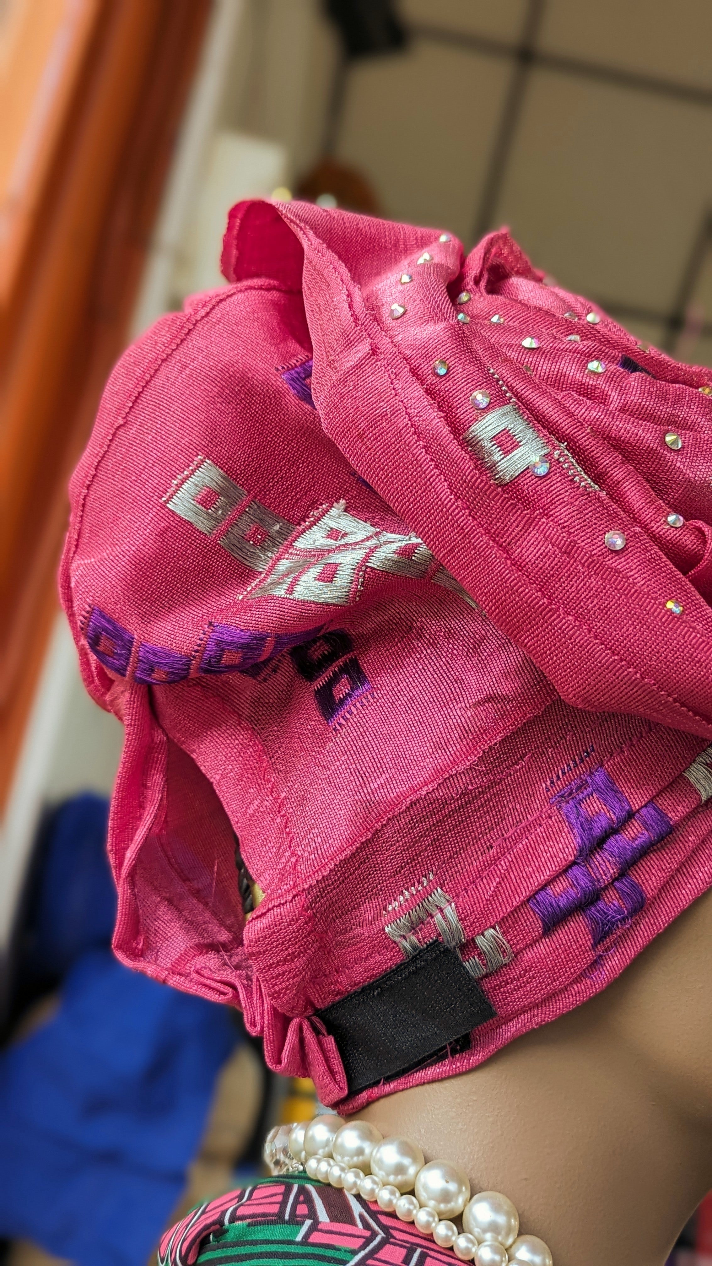 Oluremi Fuchsia-Pink Aso Oke African head tie Autogele pre-tied head wrap-DPAGFPSP1、mySite、solidvoid