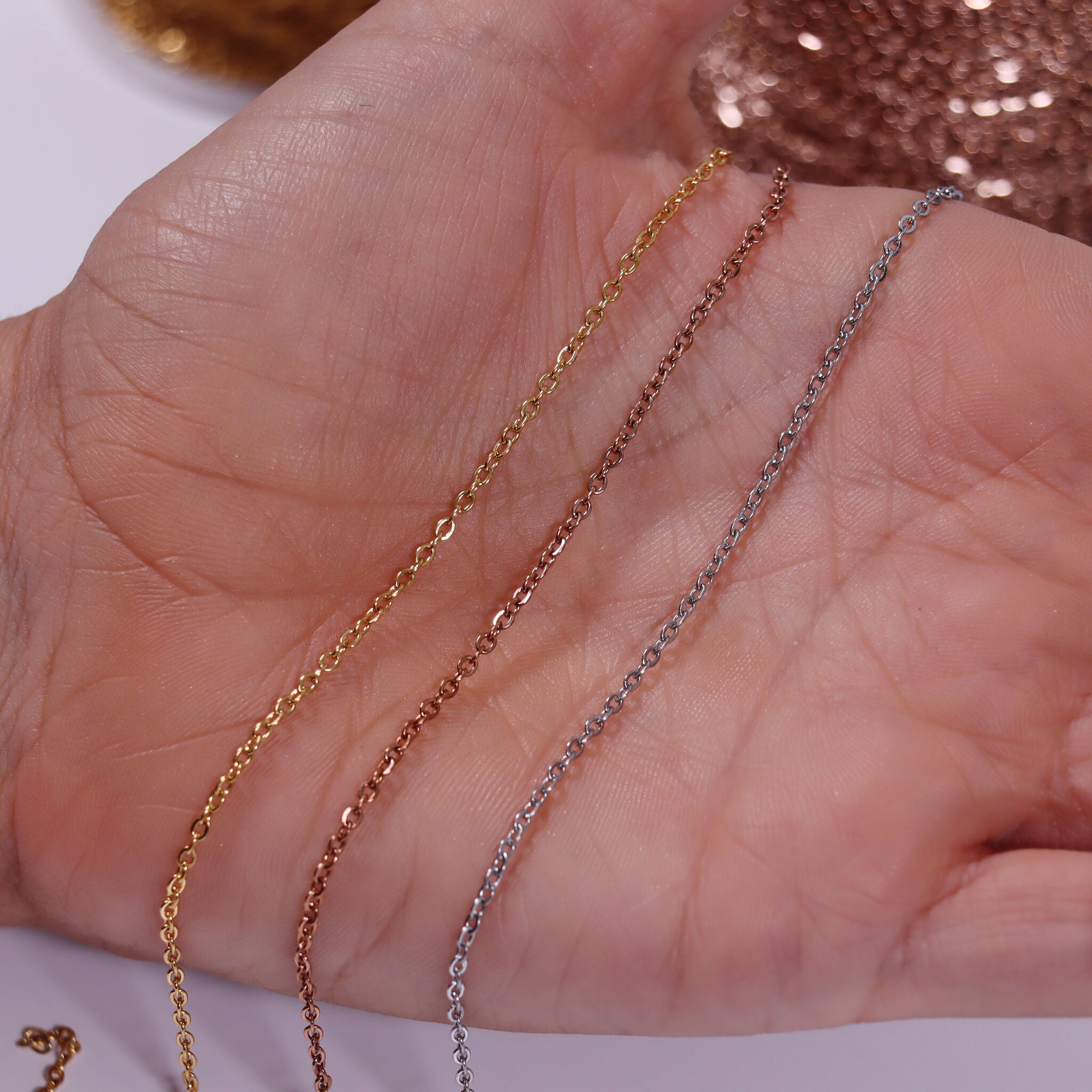 1.5mm 18K Gold PVD Stainless Steel Oval Loop Permanent Jewelry Chain By The Foot / SPL1008、mySite、dreamappss