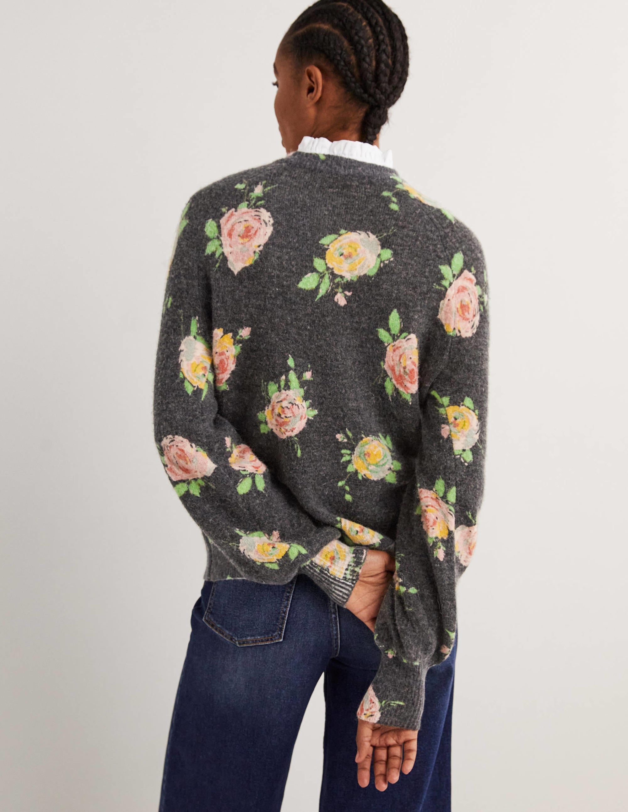  Blouson Sleeve Fluffy Sweater-Black, Painterly Rose、mySite、ashleygrahame