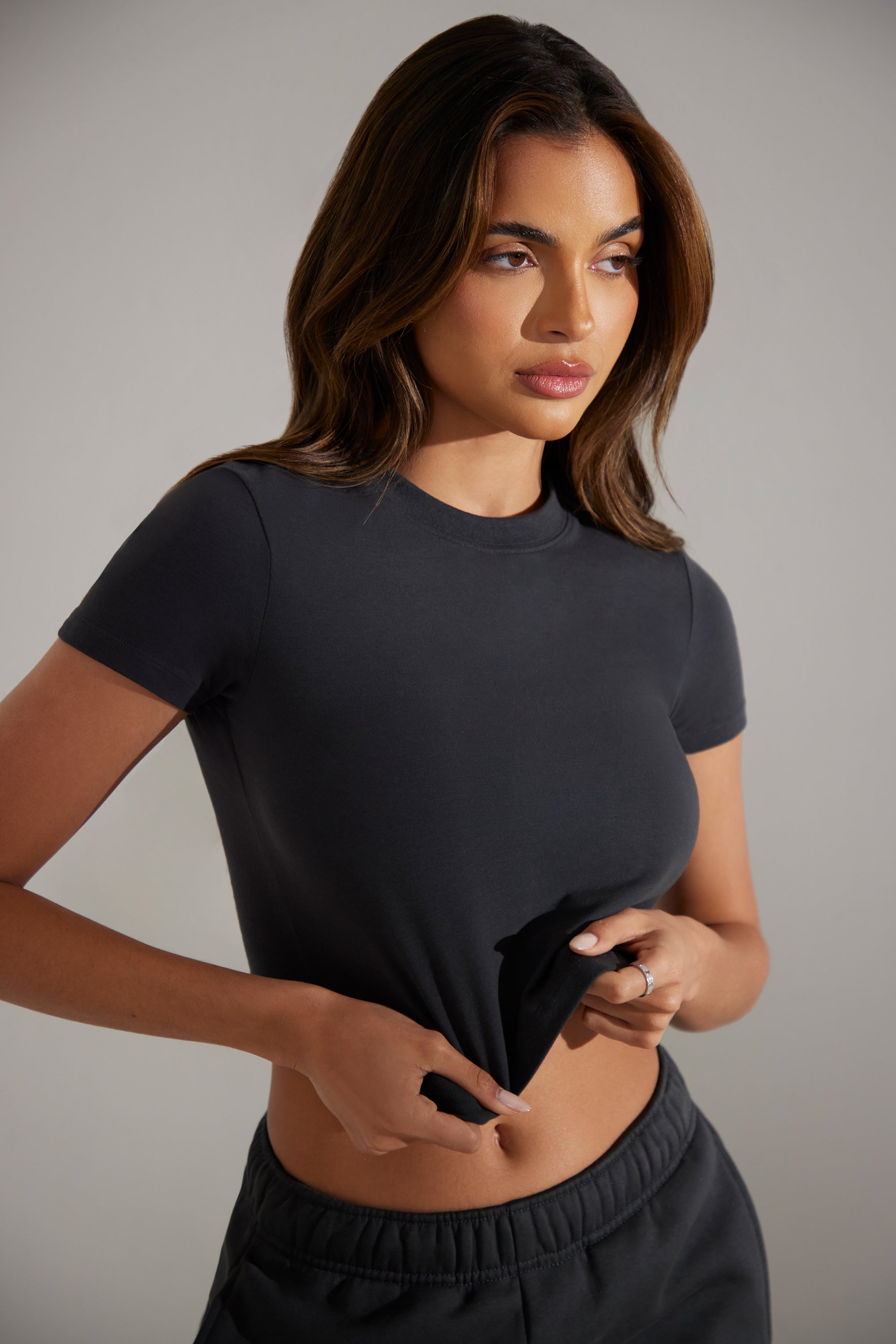 Cap Sleeve Baby Tee in Washed Black、mySite、solidvoid