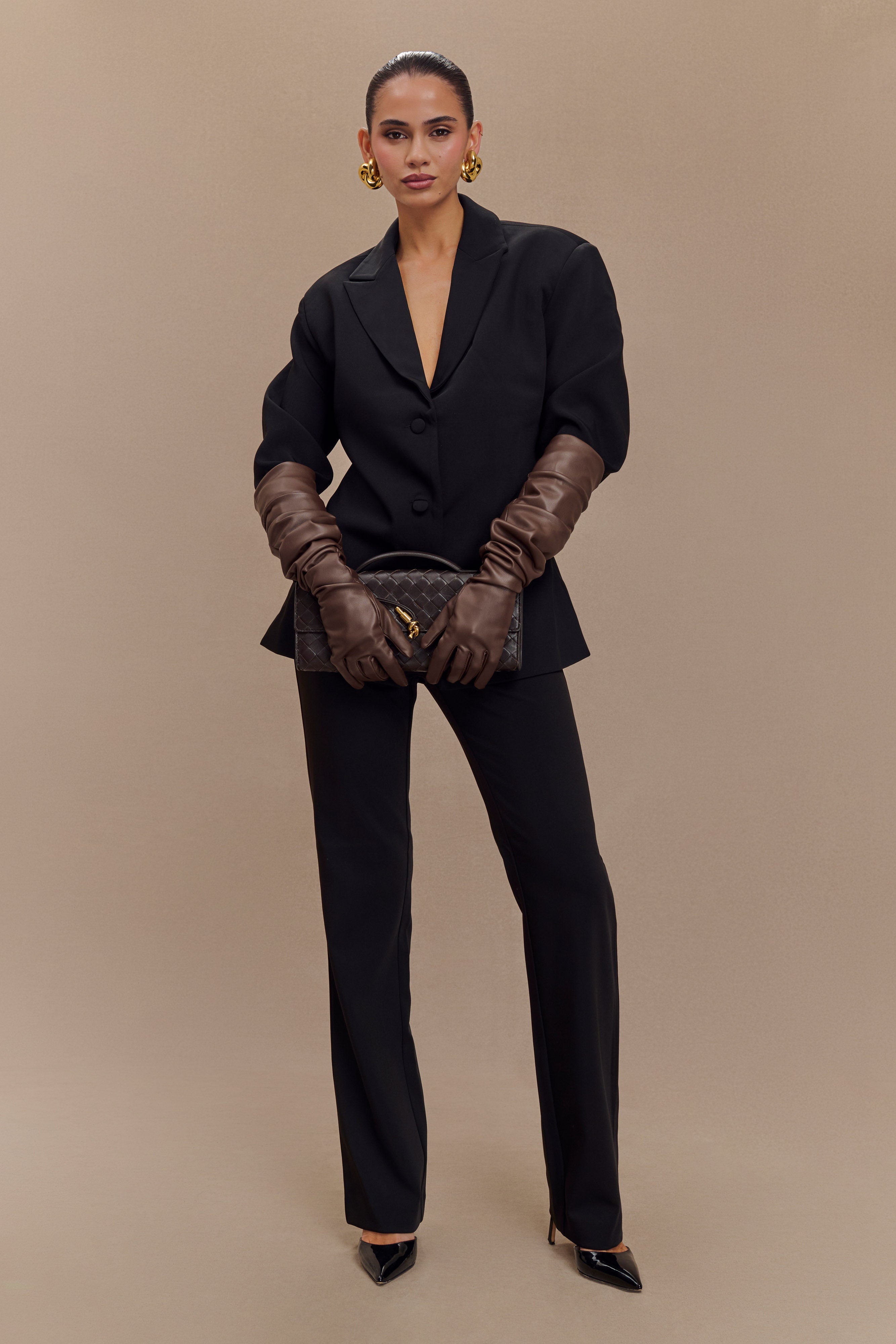 Jasper Faux Leather Elbow Length Gloves - Dark Chocolate、mySite、solidvoid