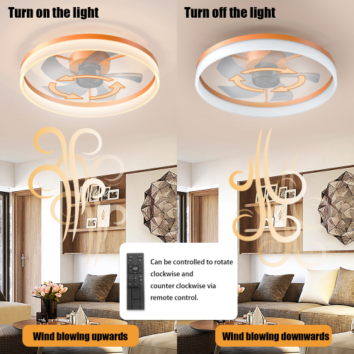 Ceiling Fans with Lights Dimmable LED Embedded installation of thin modern ceiling fans(Orange)、、eastwooduniform