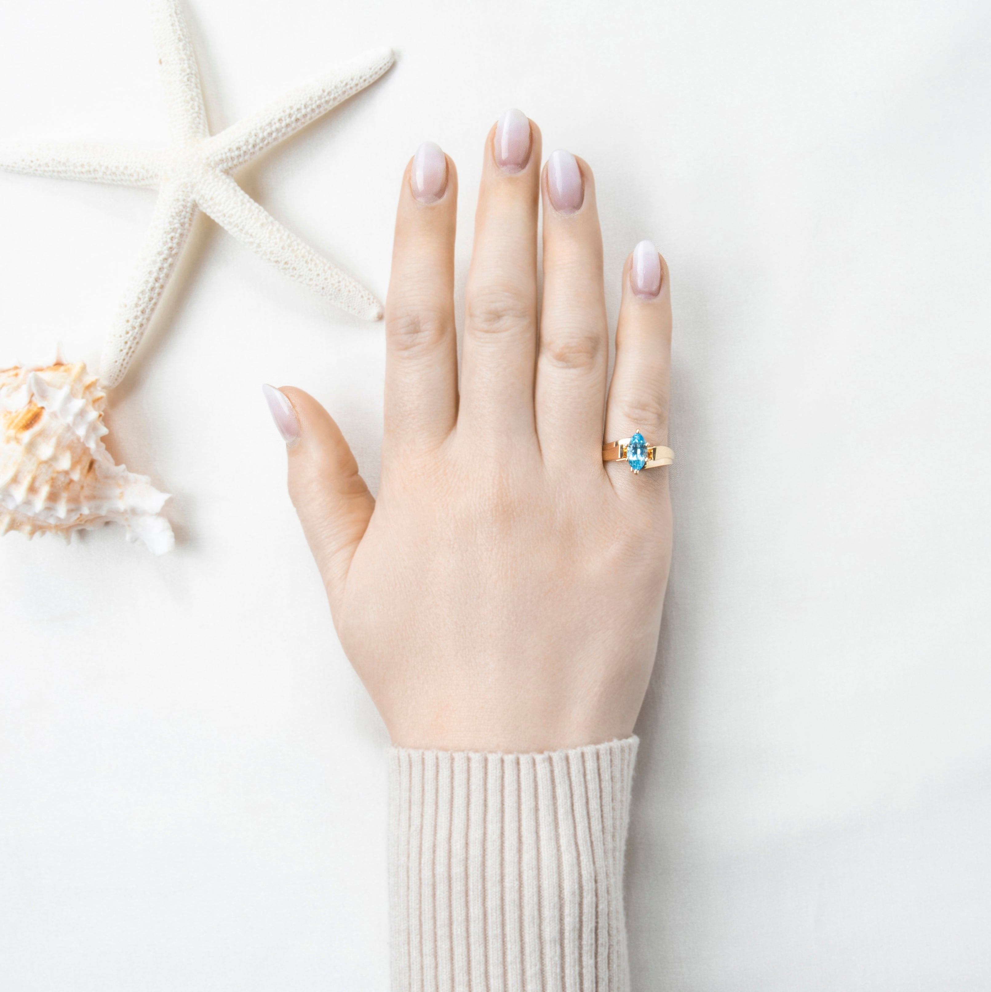 Vintage 10k Yellow Gold 1ct Swiss Blue Topaz Modern Marquise Ring 7.00、mySite、hinf8tx79