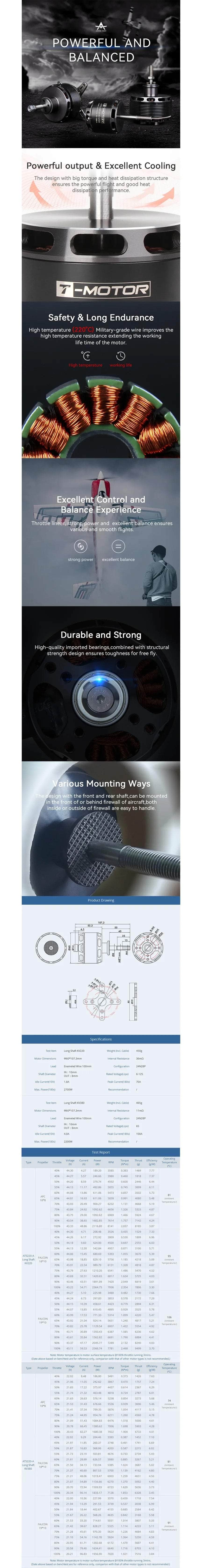 T-Motor AT5220A 20-25CC Long Shaft Fixed Wing Power Motor - 220KV