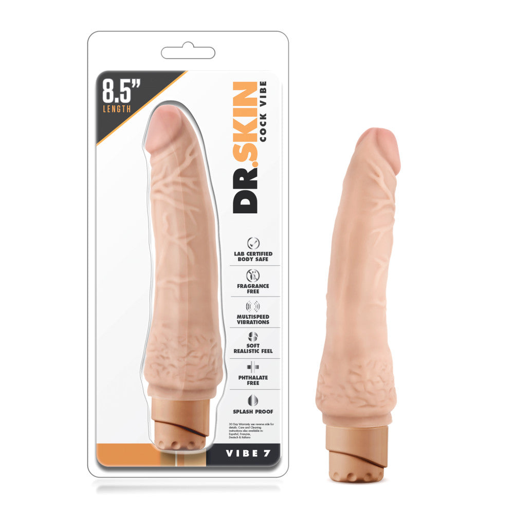 Dr. Skin By Blush® | Cock Vibe 7 Realistic Beige 8.5-Inch Long Vibrating Dildo、mySite、bottomscart