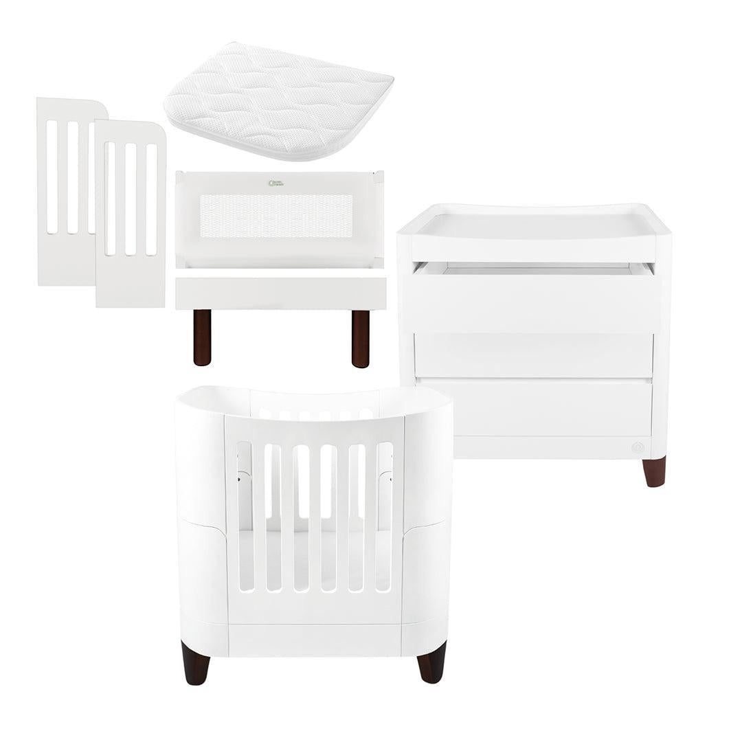  Gaia Baby Serena Mini Cot + Bedside Crib Set (Incl Bedside mattress) Mini Cot and Dresser - White / Walnut、mySite、merchandisen