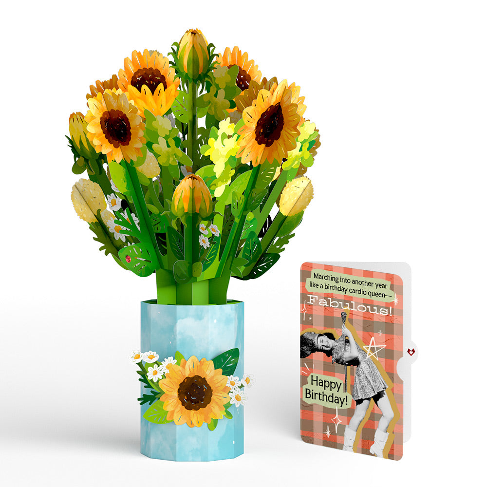 Sunflower Blooms Birthday Bouquet and Cardio Queen Sentiment Set、mySite、solidvoid
