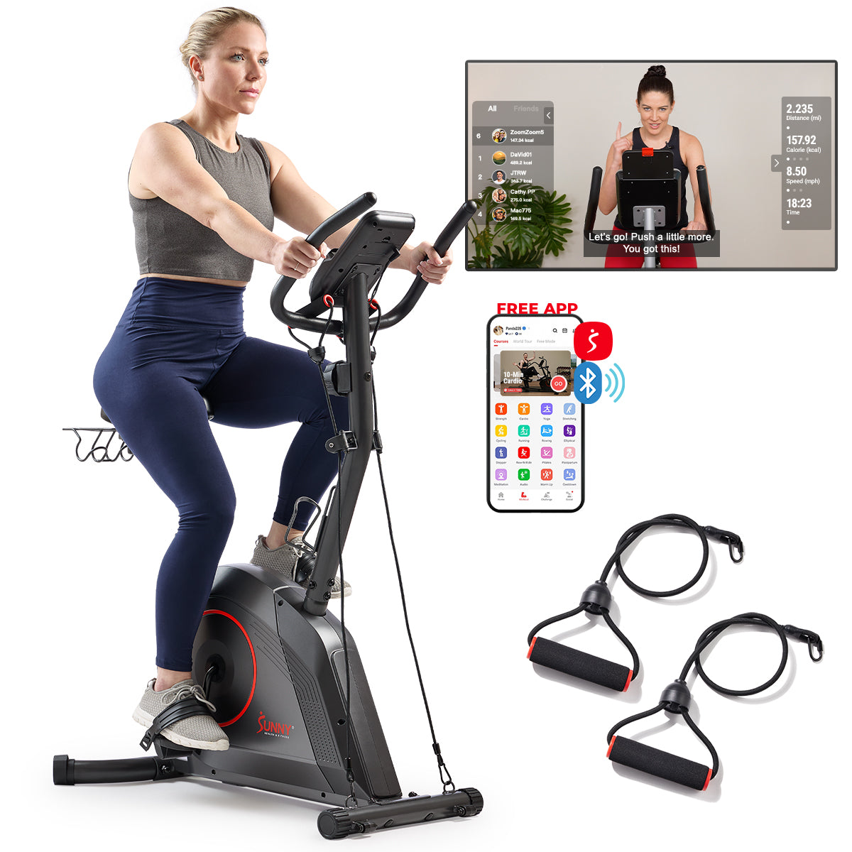  16-Level Magnetic Resistance Upright Bike with Workout Bands、mySite、ghnorth