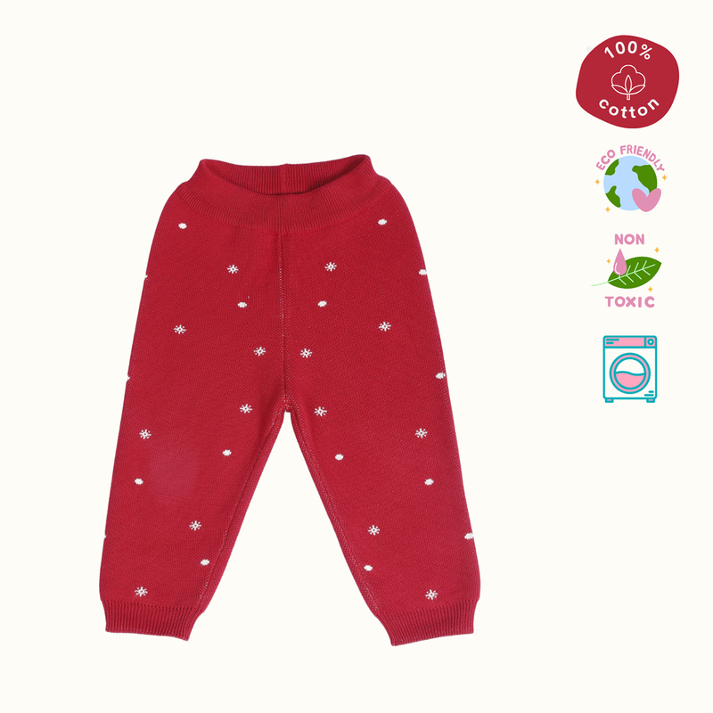 Cotton Reindeer Jacquard Sweater, Lower & Cap Set | Printed | Red | Set of 3、mySite、camillekostekn