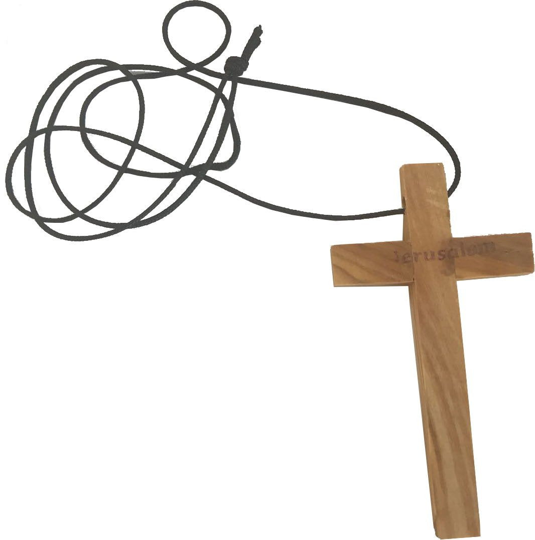  Thick hand carved olive wood simple Cross - necklace - (9cm or 3.5 inches) with Certificate、mySite、elrpsem3k