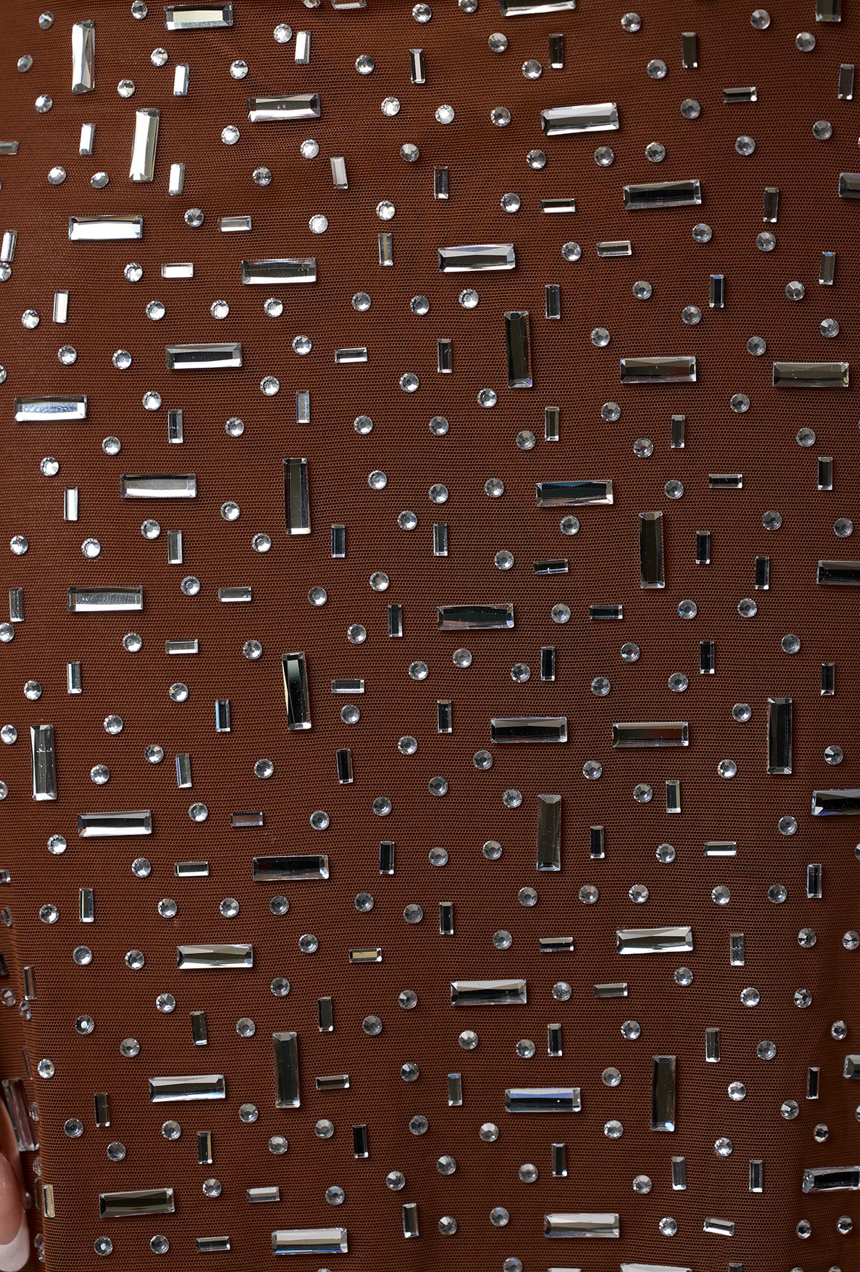 Sheer Embellished V Waist Mini Skirt in Mocha、mySite、solidvoid