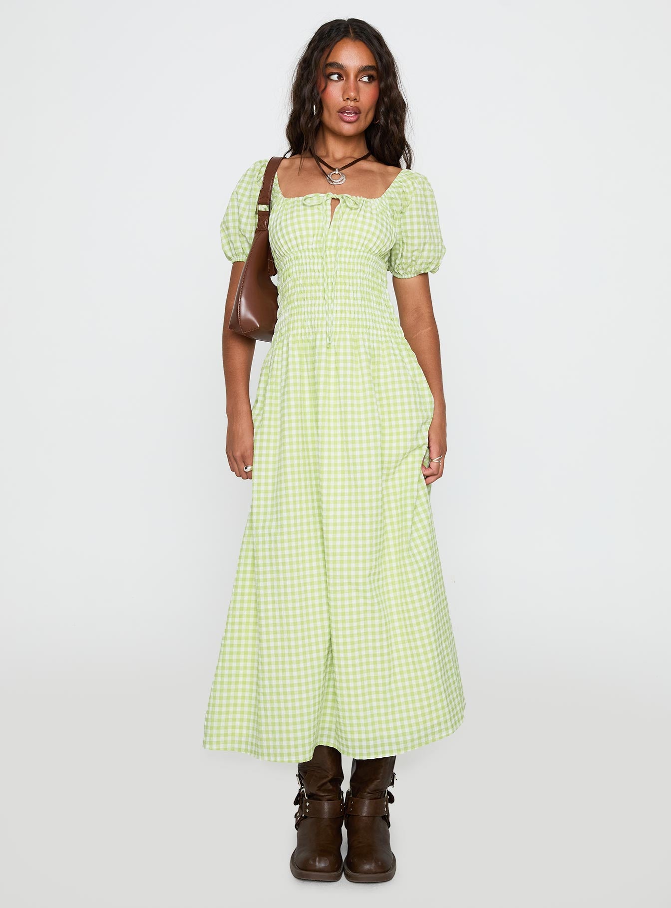 More Than Butterflies Maxi Dress Green Check、mySite、solidvoid