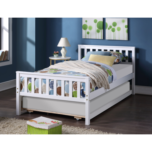 Twin Bed with Trundle, Platform Bed Frame with Headboard and Footboard, for Bedroom Small Living Space,No Box Spring Needed,White(New SKU:W504P148532)、、casual