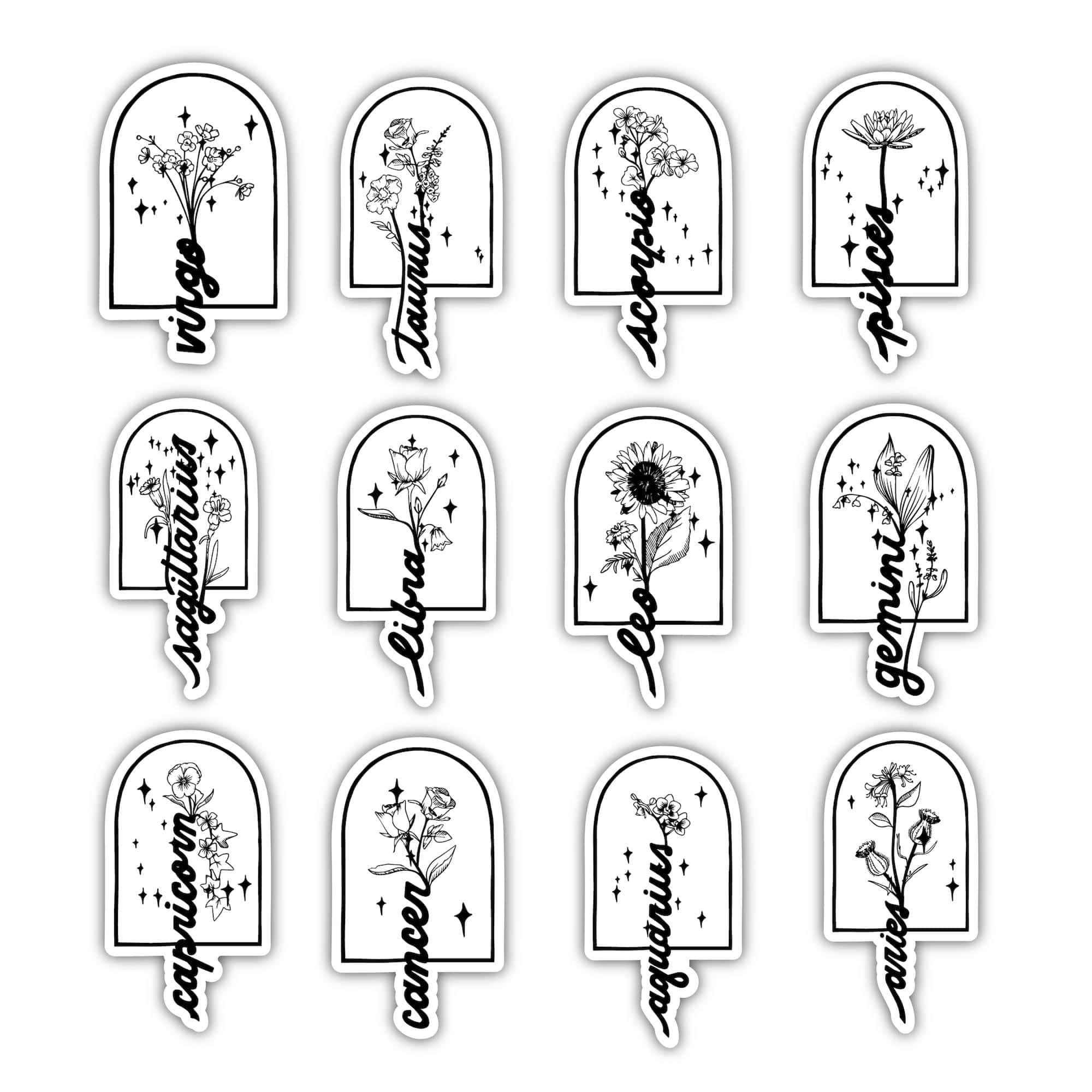  Floral Zodiac Stickers 12 Pack、mySite、elrpsem3k