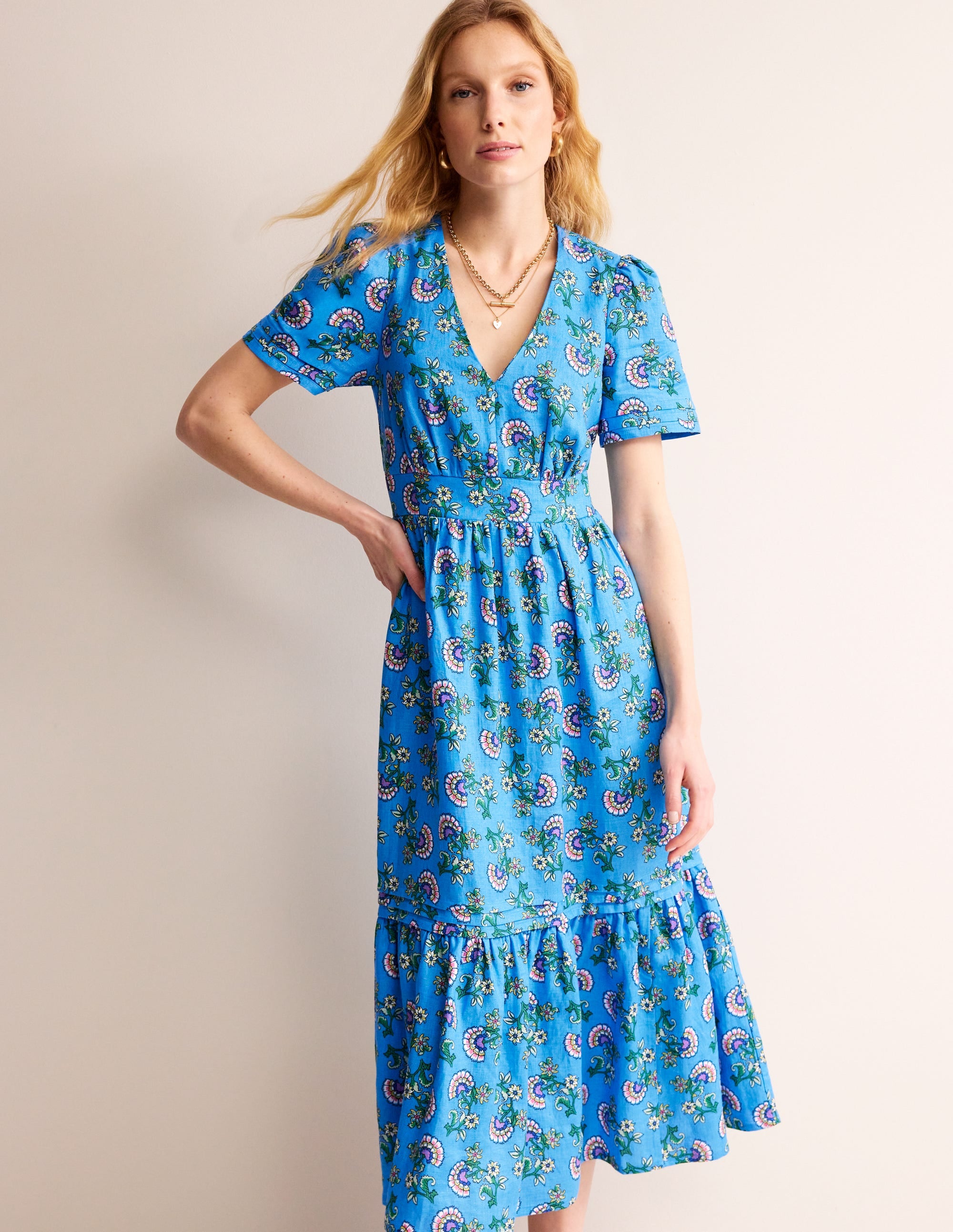  Eve Linen Midi Dress-Blue, Botanical Bunch、mySite、ashleygrahame