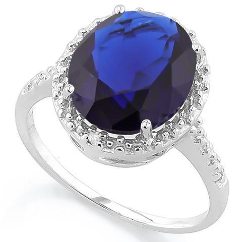 Deep Blue Created Sapphire Ring with REAL, Natural Diamonds in 925 Sterling Silver、mySite、g9winljtr