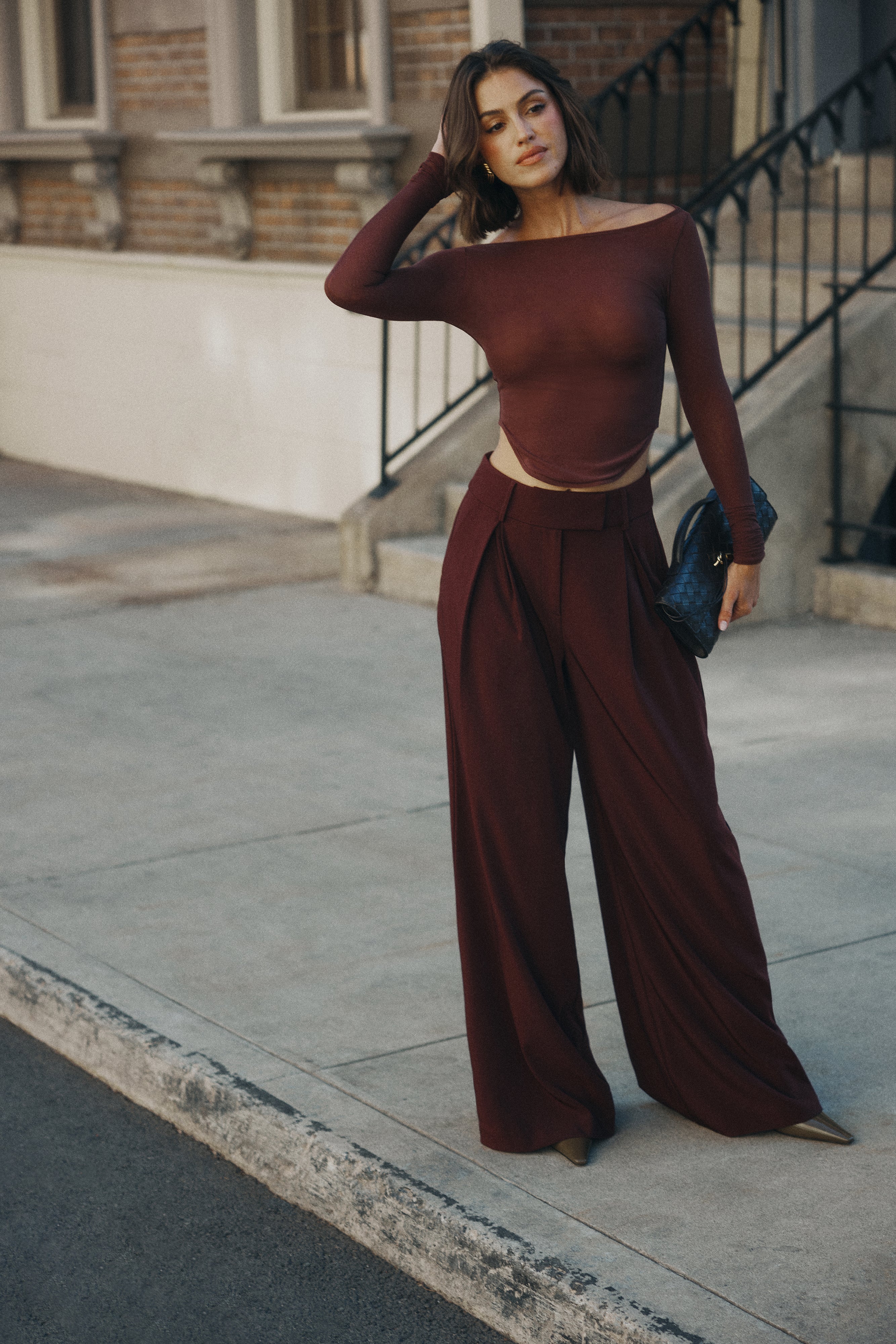 Jacqueline Pleated Wide Leg Pants - Mahogany、mySite、solidvoid