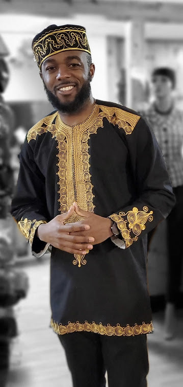 Kwamiro Black and Gold African Embroidered Shirt-DP3939M、mySite、solidvoid