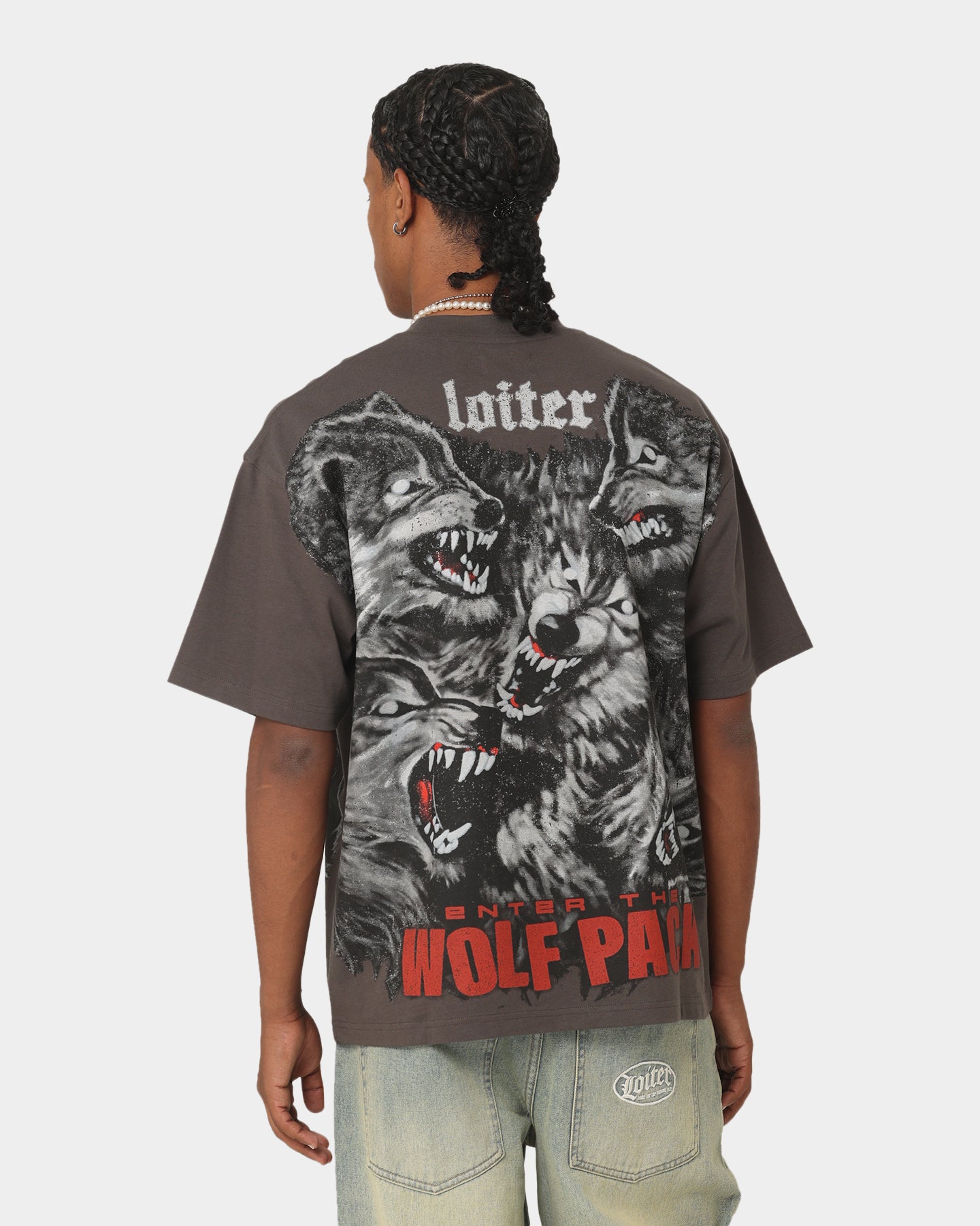 Loiter Wolf Pack Vintage T-Shirt Charcoal、mySite、zt4zffjzw