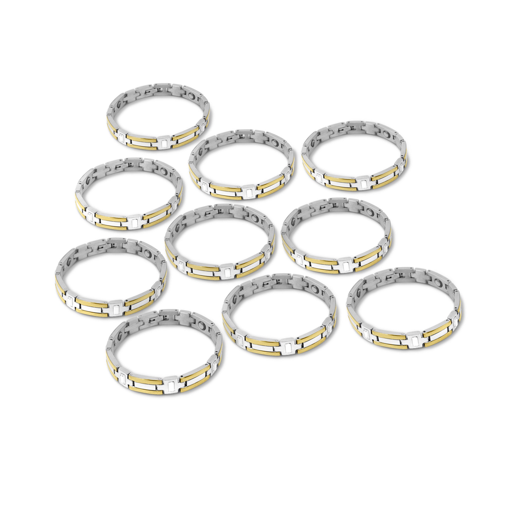 10 Pack - 6.75 Stainless Steel And Gold PVD Coated Magnetic Bracelet / MBL021、mySite、dreamappss