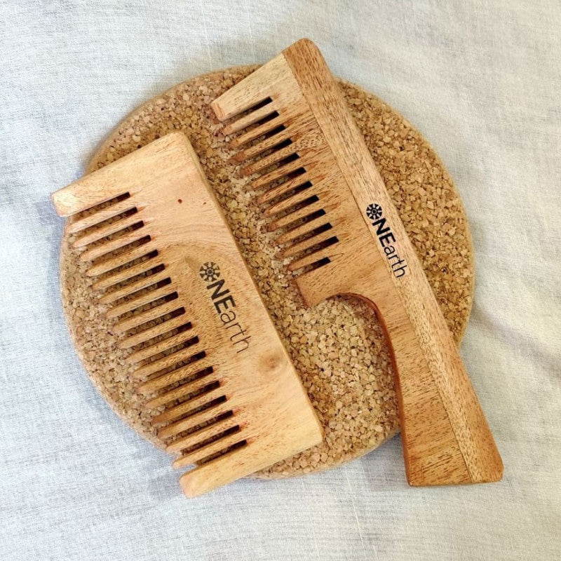 Neem Wooden Comb | Wide Tooth & Handle Comb | Set of 2、mySite、camillekostekn