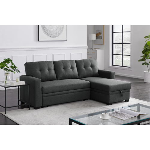 Upholstered Pull out Sectional Sofa with Chaise、、casual