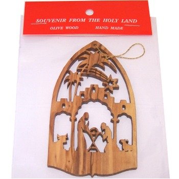  Holy Land Market Nativity Scene Olive Wood Christmas Ornament - Laser carving ( 2.75 x 1.75 Inches )、mySite、elrpsem3k