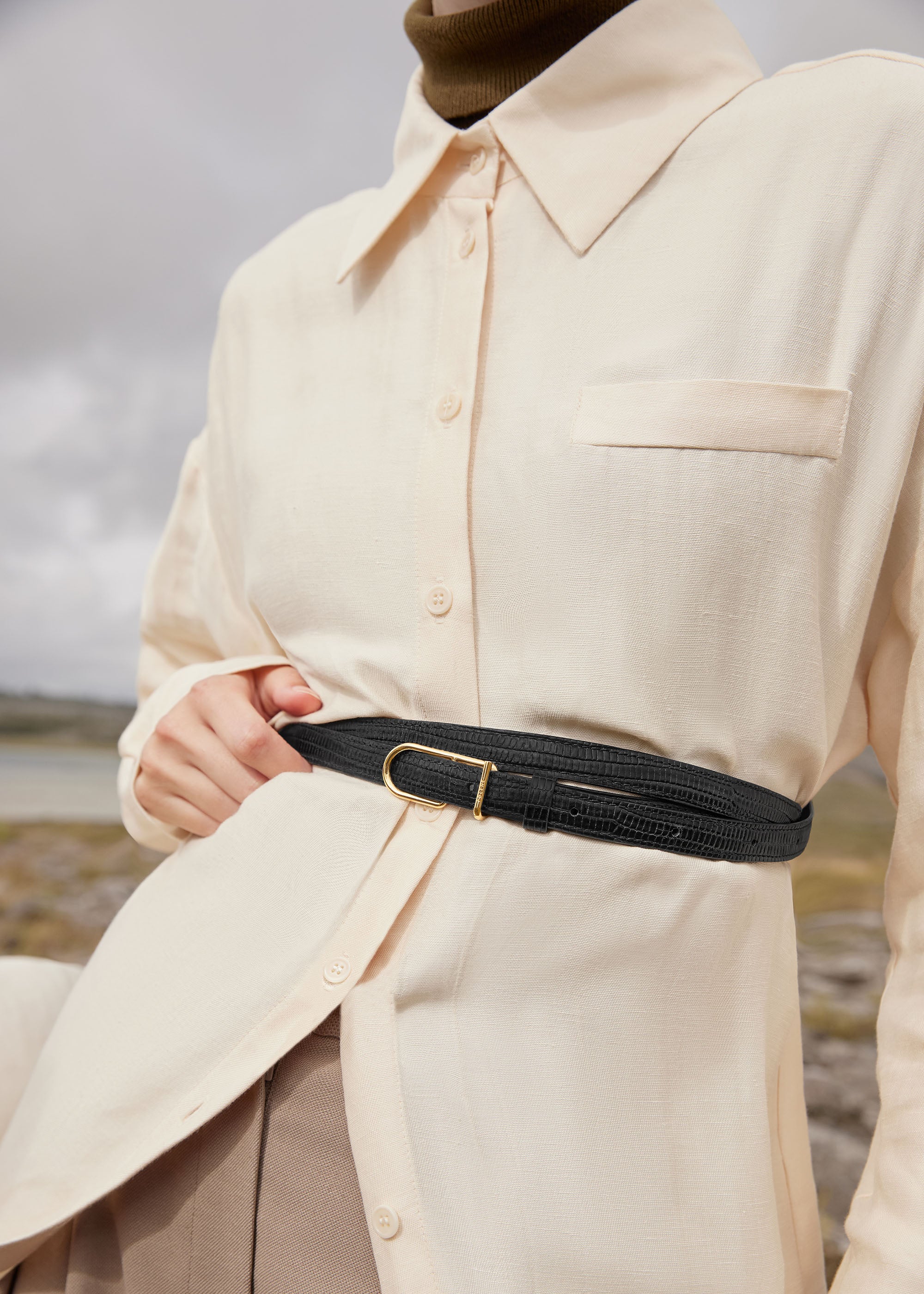 Ceinture Fine Umi - Noir L茅zard、mySite、camillekostekn