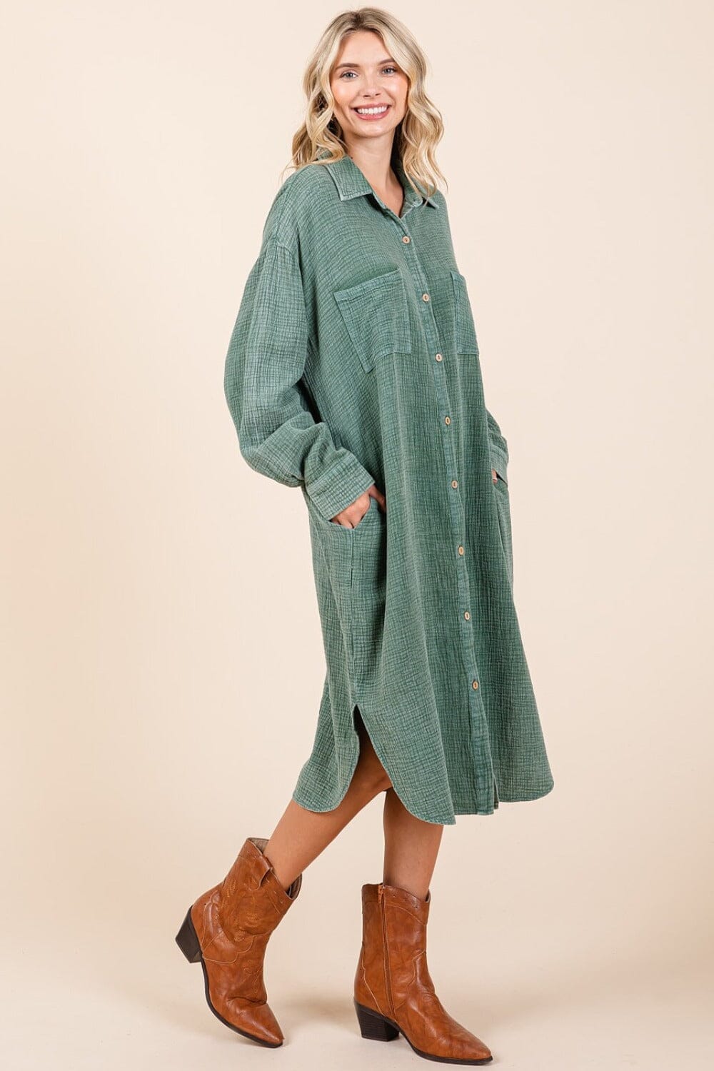 Mittoshop Mineral Wash Cotton Gauze Midi Shirt Dress、mySite、camillekostekn