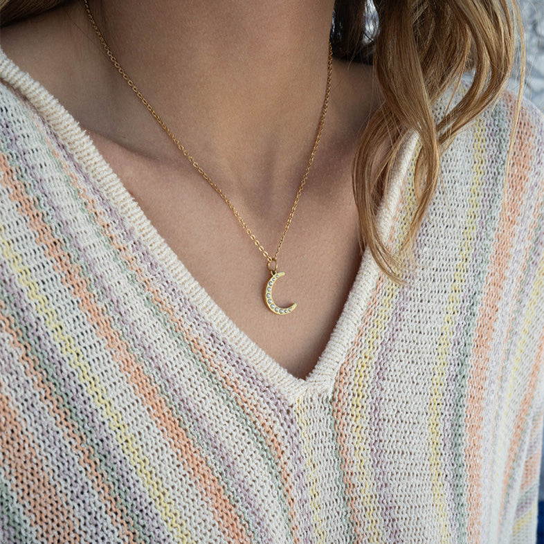 18K Gold PVD Stainless Steel Pearl Moon Charm / PDL0250、mySite、dreamappss