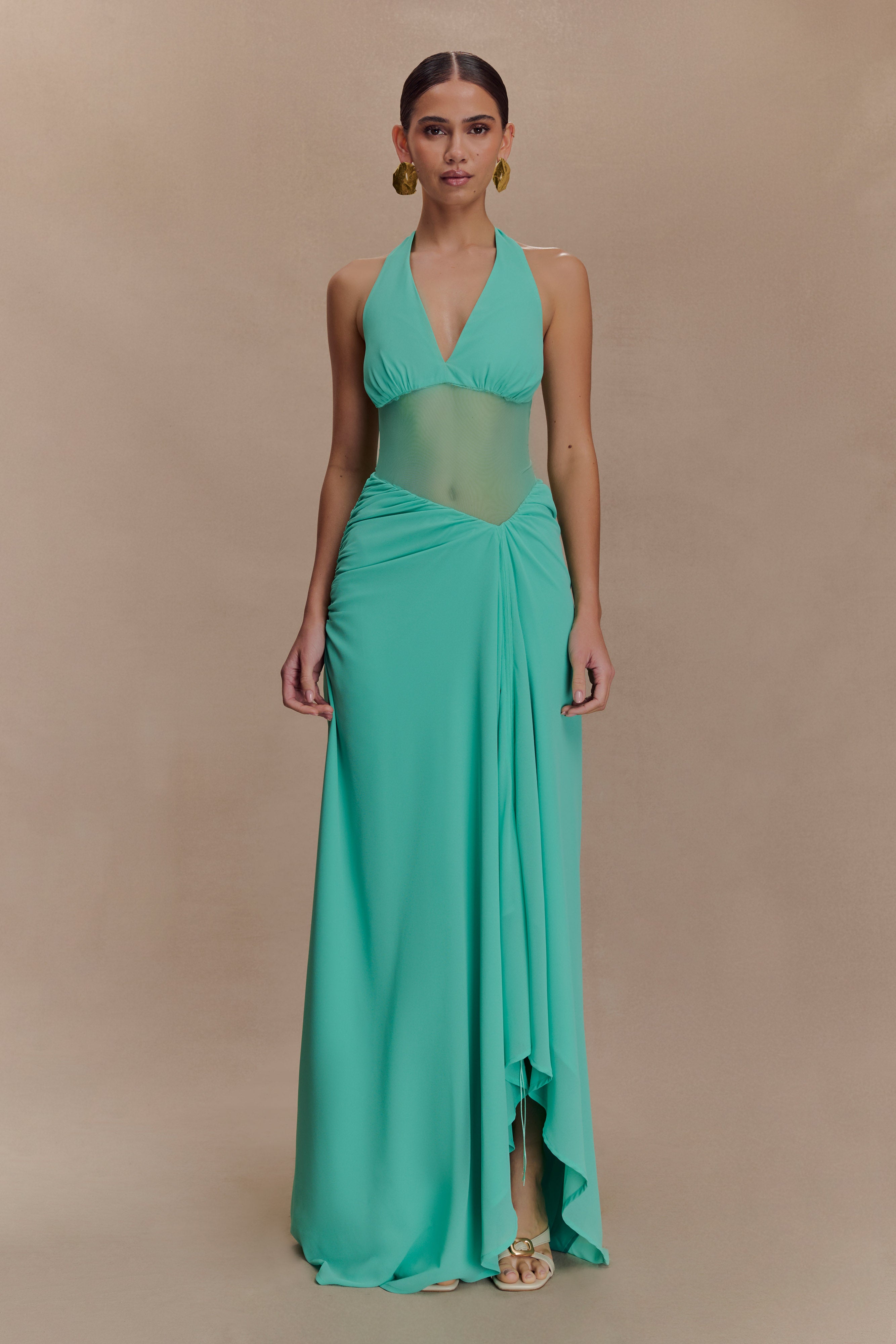 Jonna Chiffon And Mesh Maxi Dress - Lagoon、mySite、solidvoid