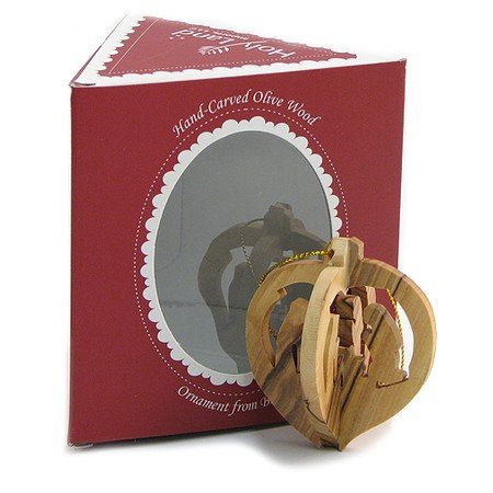 Olive Wood Nativity Ornament Heart Shaped with Gift Box、mySite、topwebapps