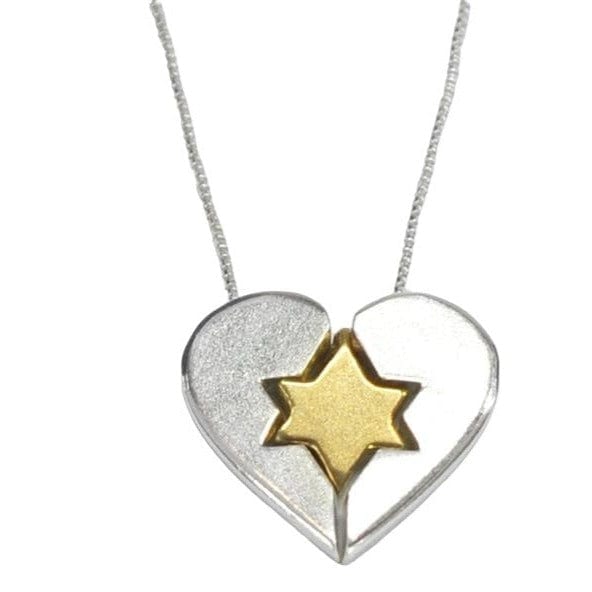 Gold Star of David in Silver Heart Necklace by Israel Museum、mySite、topwebapps