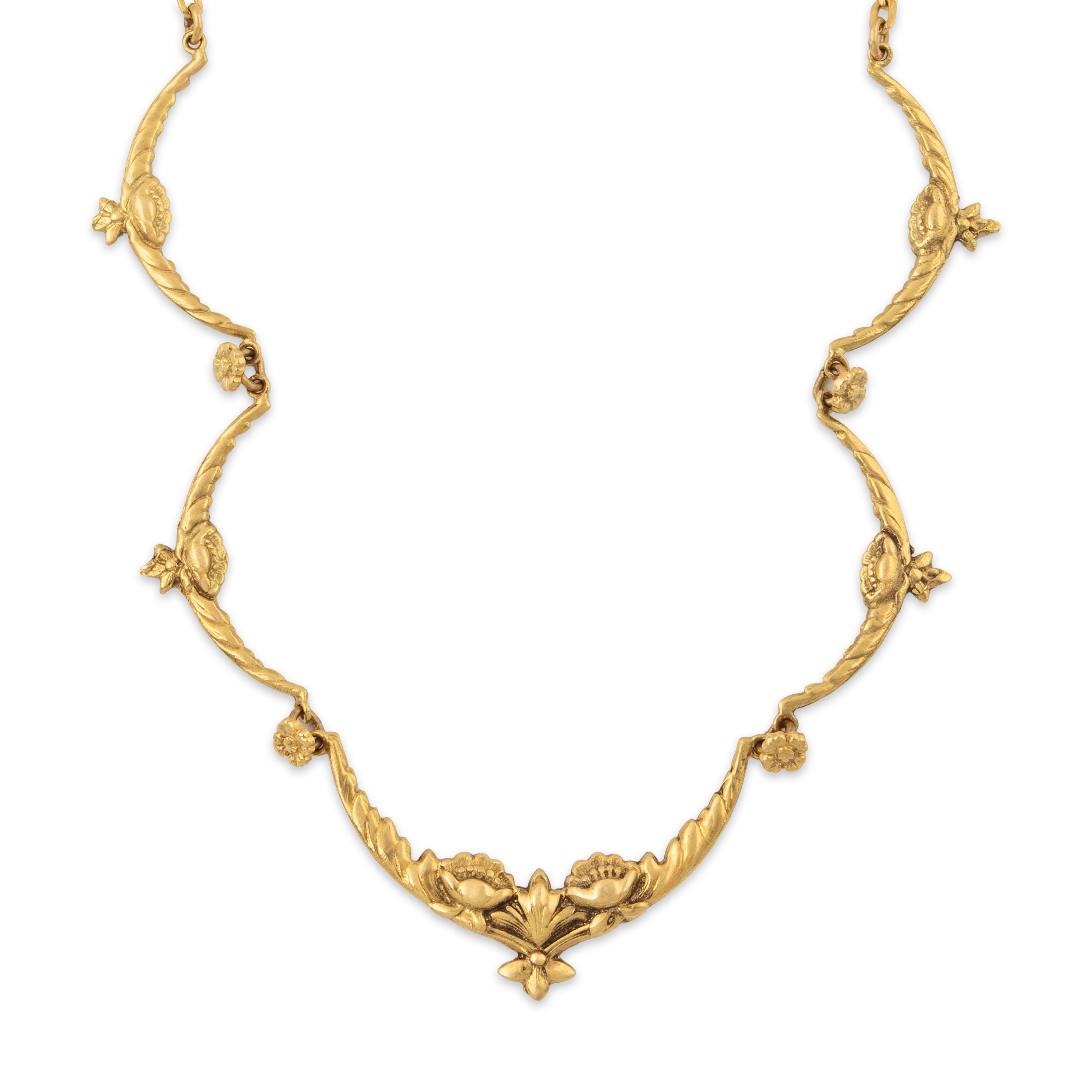 Vintage 19k Yellow Gold Floral Design Link Necklace 18、mySite、hinf8tx79