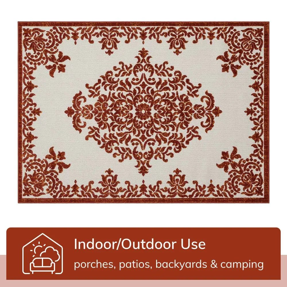 Arid Modern Medallion Persian Indoor/Outdoor Terracotta High-Low Rug、mySite、gigharbornorthrealestate