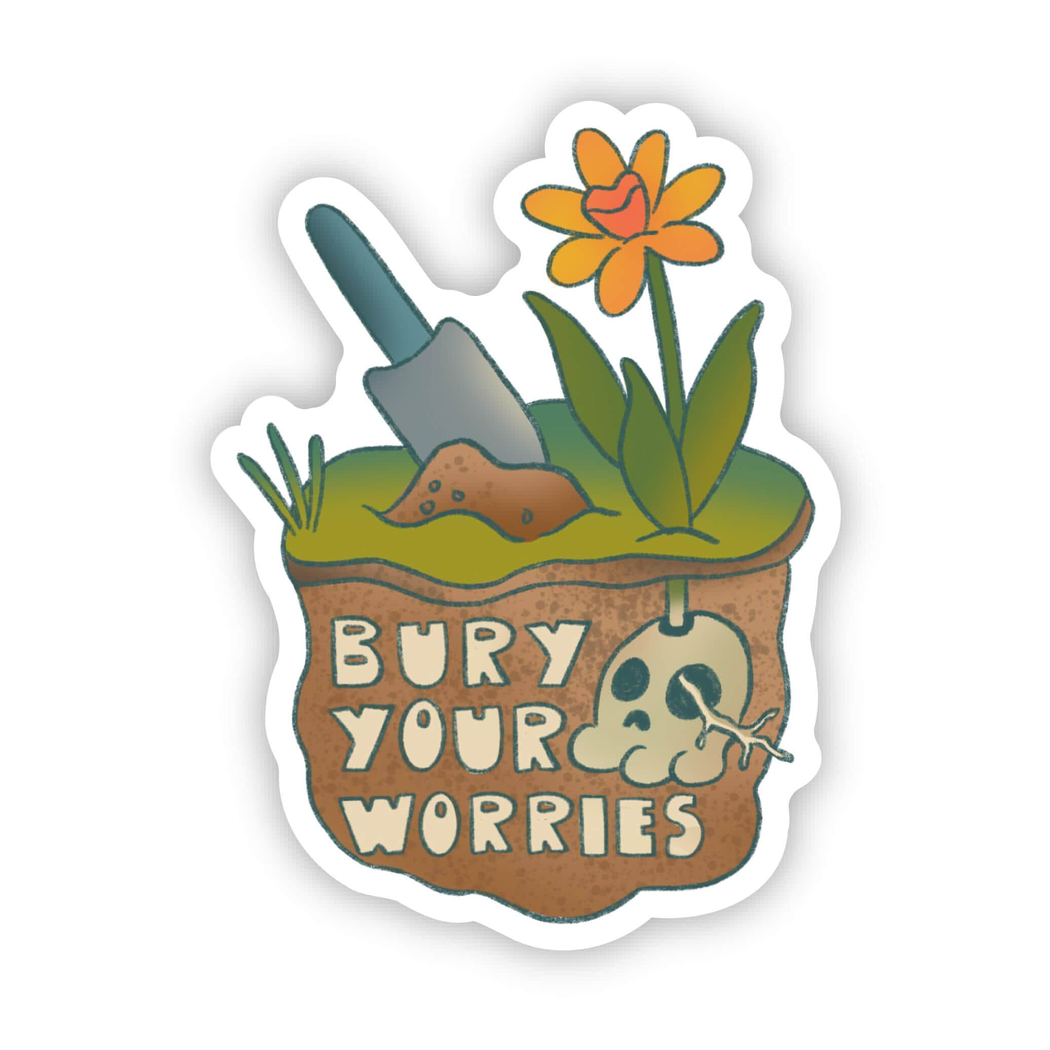  Bury Your Worries Skull & Plant Sticker、mySite、elrpsem3k