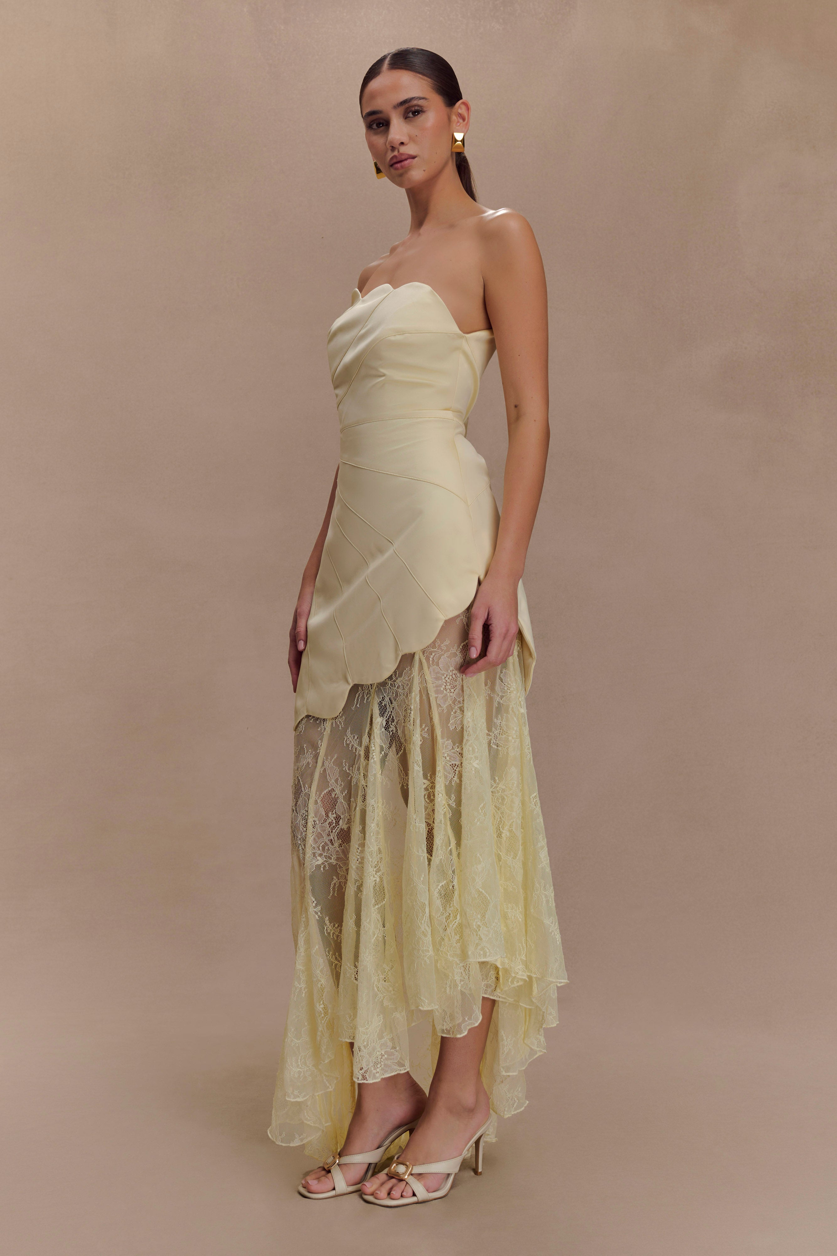 Aleena Satin And Lace Maxi Dress - Lemon、mySite、solidvoid