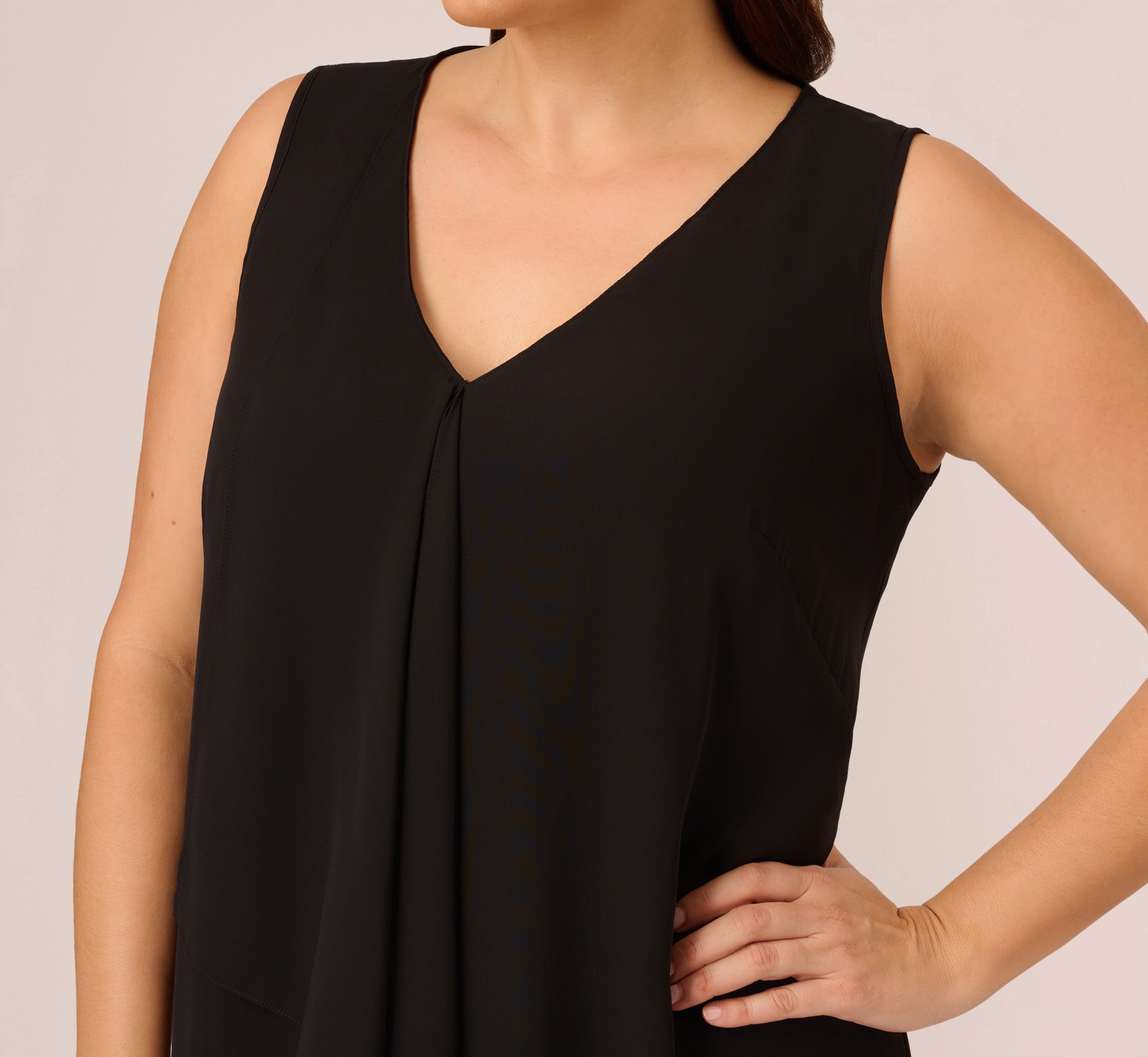Plus Size Sleeveless Chiffon Dress With Cascading Details In Black、mySite、solidvoid
