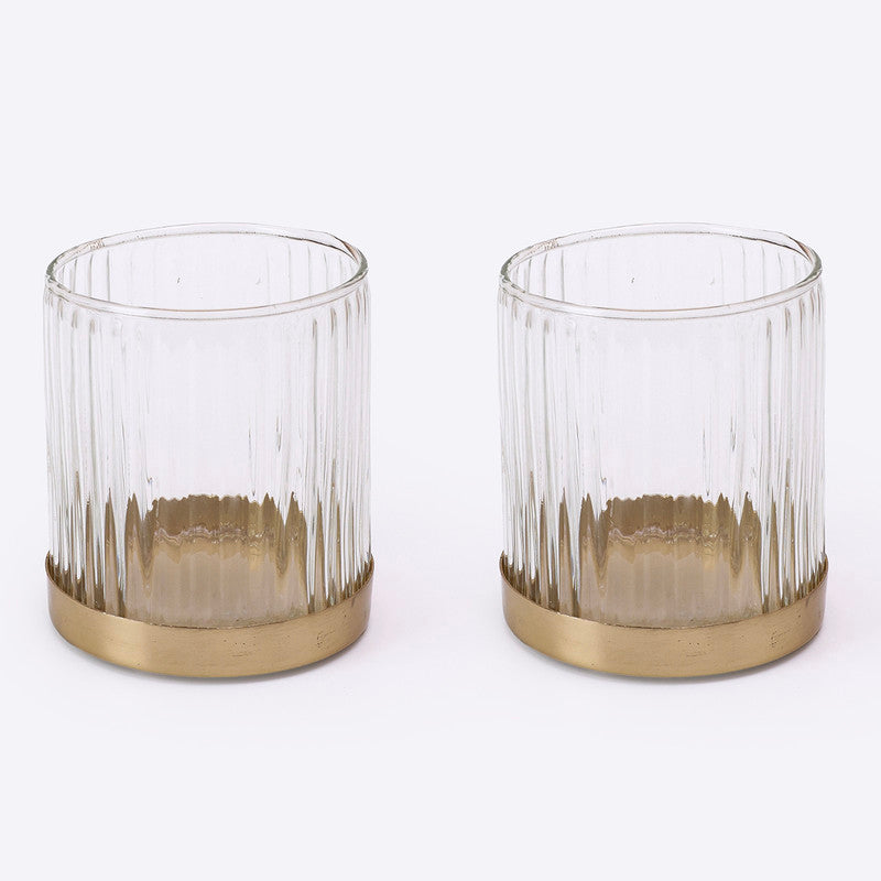 Glass Tealight Candle Holder | Clear & Gold | Set of 2、mySite、camillekostekn