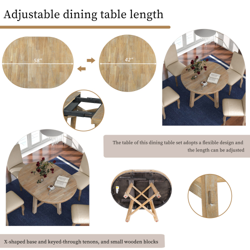 TREXM Farmhouse Round Extendable Dining Table with 16" Leaf Wood Kitchen Table (Natural Wood Wash)、、casual