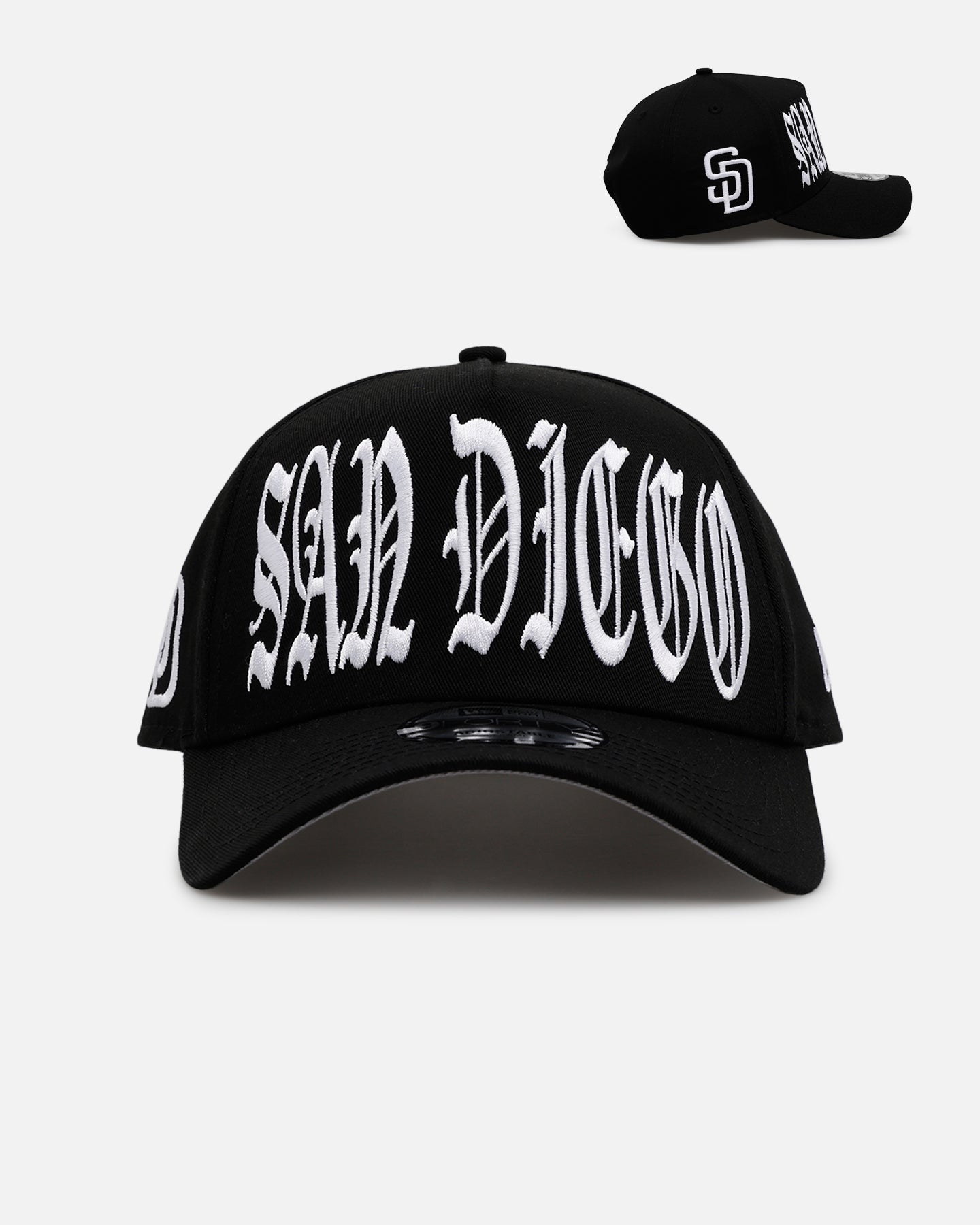New Era San Diego Padres 'Oversized Gothic Script Crown' 9FORTY A-Frame Snapback Black/White、mySite、zt4zffjzw