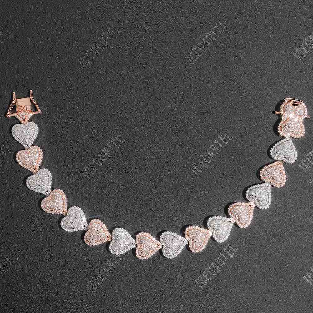 Two Tone Iced Out Baguette Heart Tennis Bracelet 14K Gold - 13MM、mySite、hinf8tx79