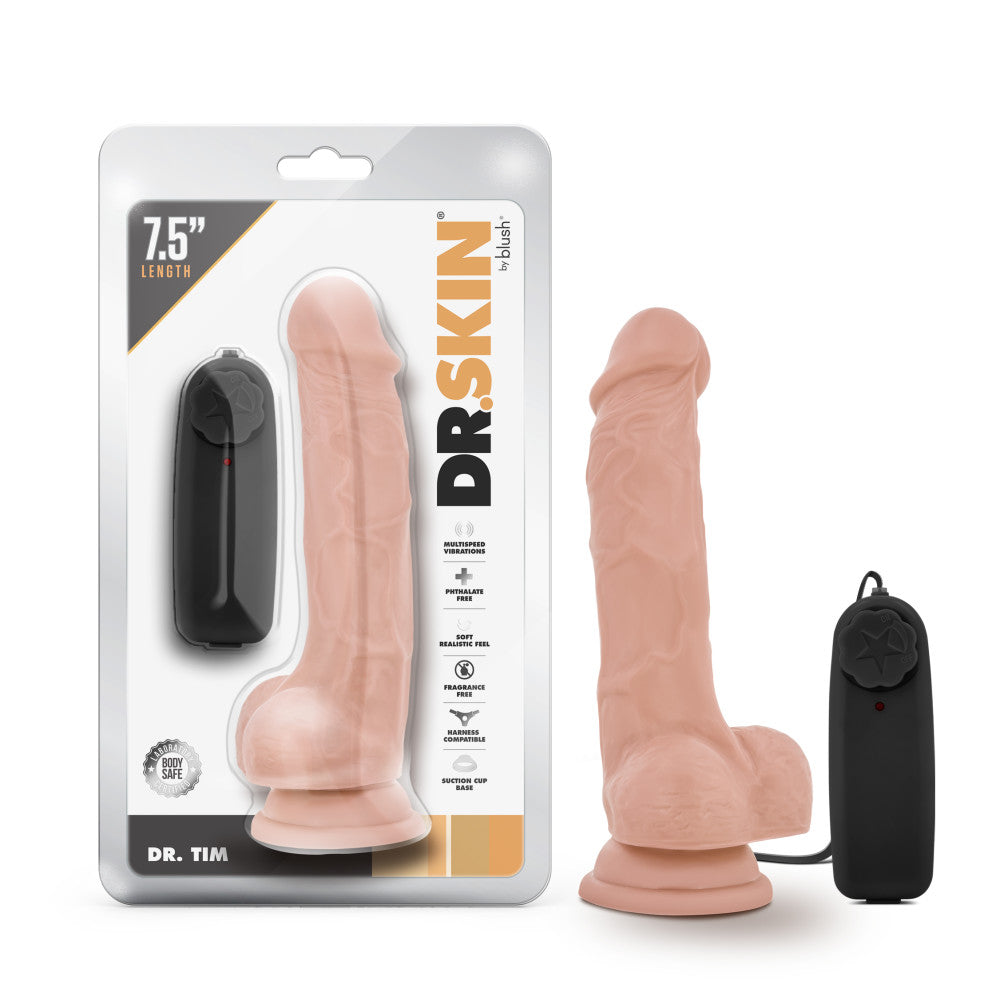 Dr. Skin By Blush® | Dr. Tim Realistic Vanilla 7.5-Inch Long Remote Control Vibrating Dildo With Suction Cup Base、mySite、bottomscart