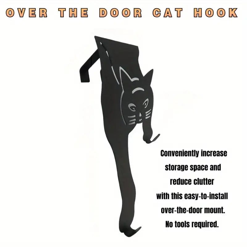 Black Cat Over the Door Hooks Hanger Metal、mySite、g9winljtr