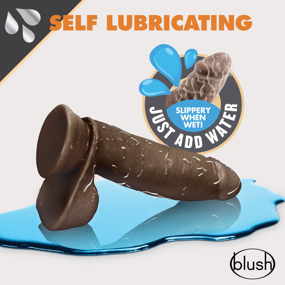 Dr. Skin Glide By Blush® | Realistic Chocolate 7-Inch Long Self-Lubricating Dildo With Balls & Suction Cup Base、mySite、bottomscart