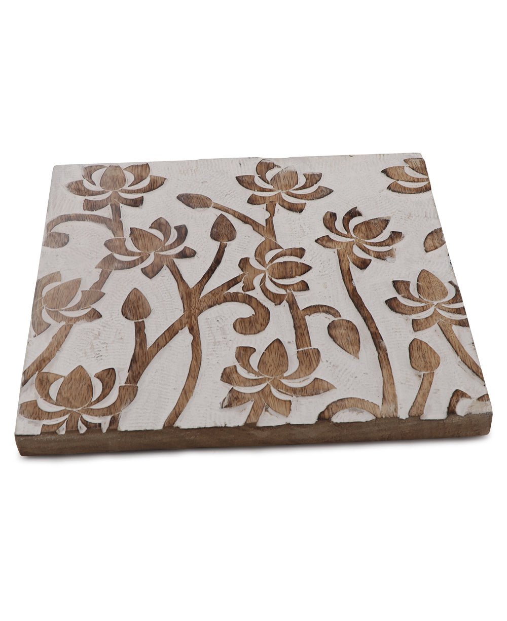 Fairtrade Hand Carved Lotus Wood Square Trivet、mySite、topwebapps