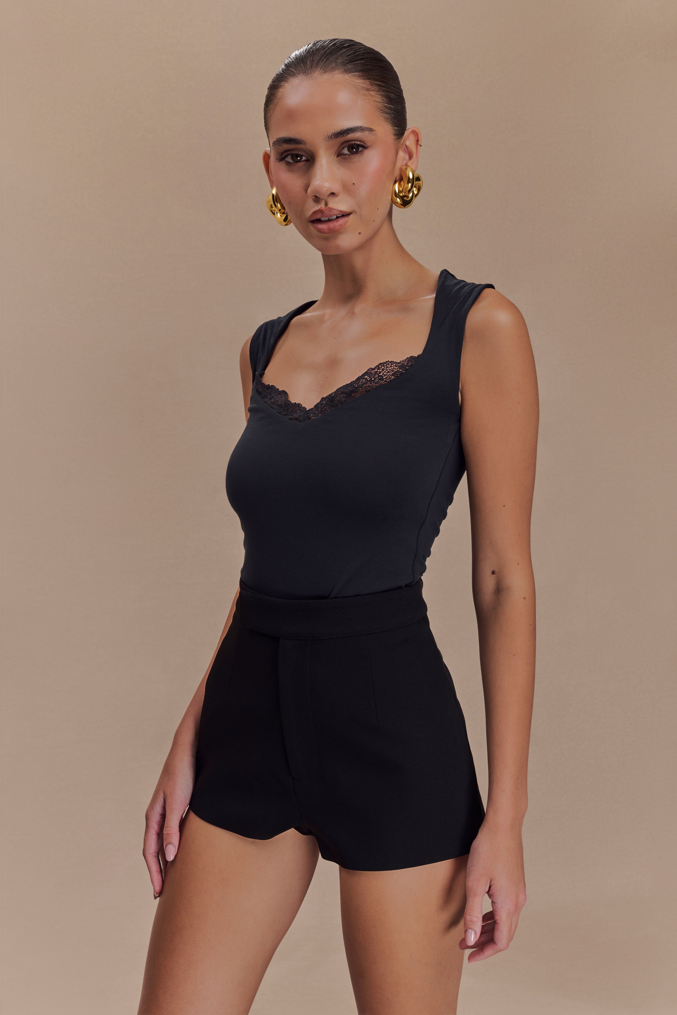 Tatianna Lace Trim Modal Top - Black、mySite、solidvoid